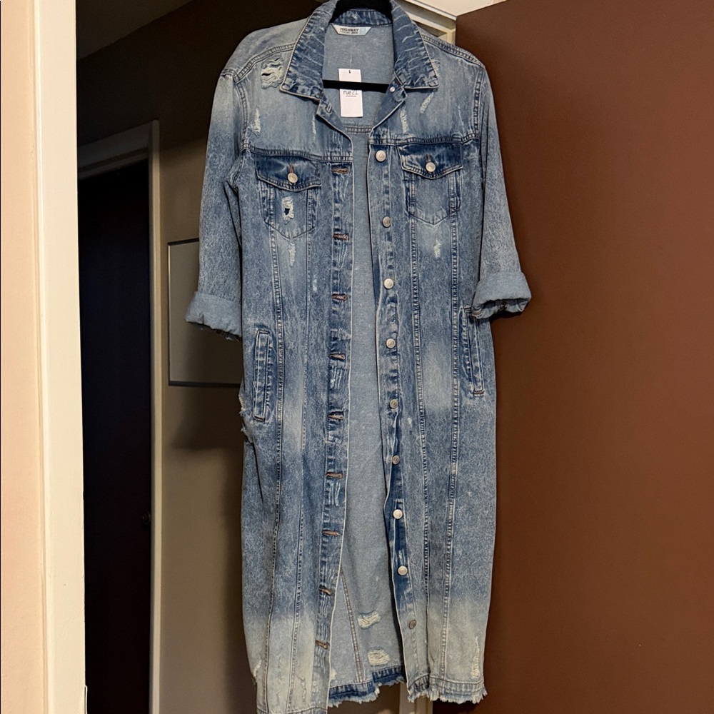 Highway Jeans Light Blue Distressed Long Denim Jacket